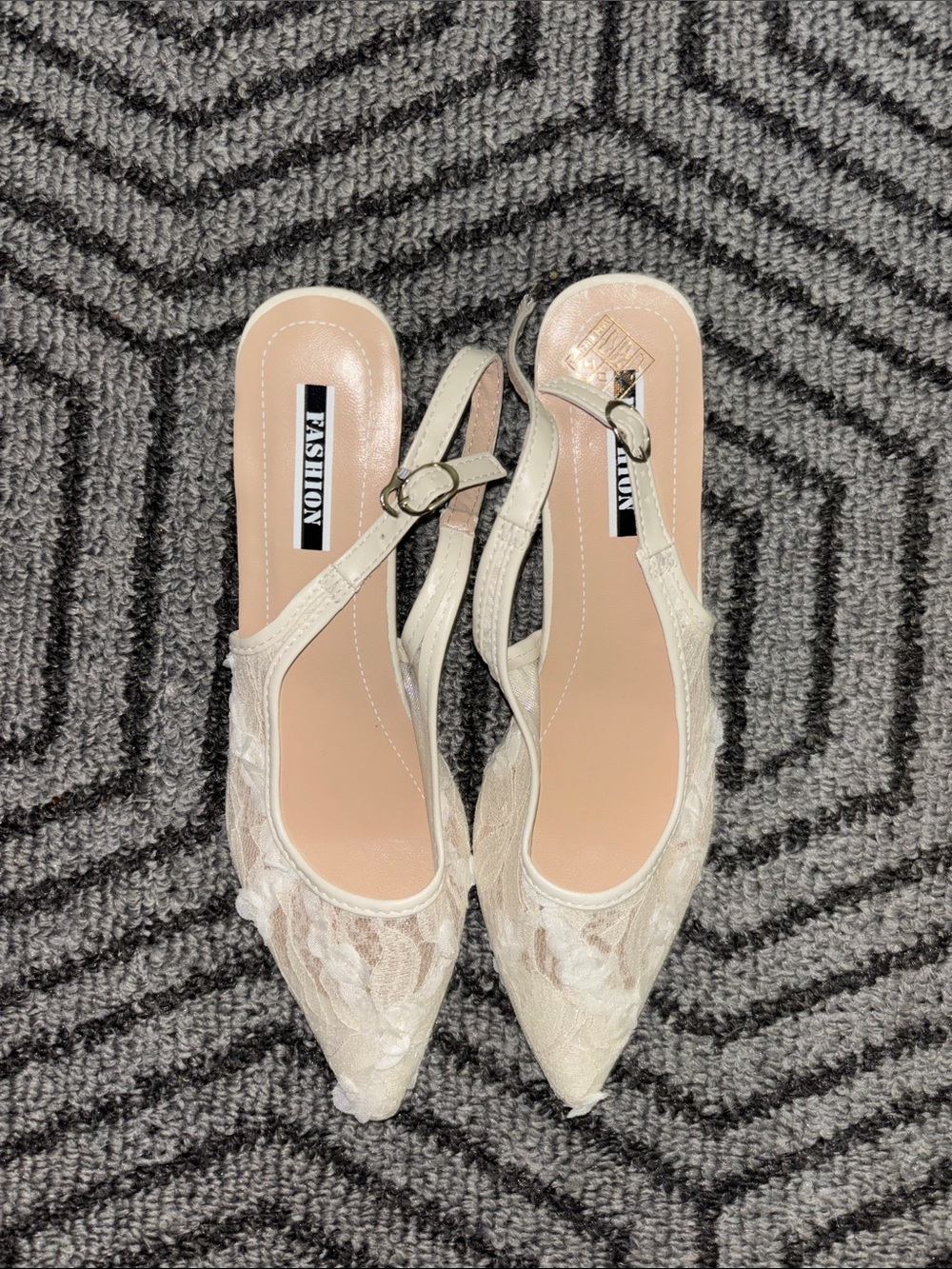 Ivory Lace Pointed Slingback Heels for Women
